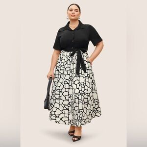 Bloom chic Geometric Patchwork Button Up Dress